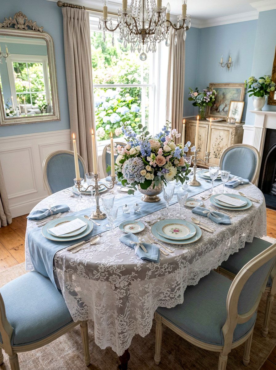 Soft Blue Romantic Table - 30 blue and white table decor ideas