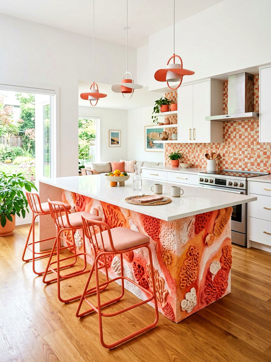 Soft Coral Breakfast Bar - 30 pastel home decor ideas