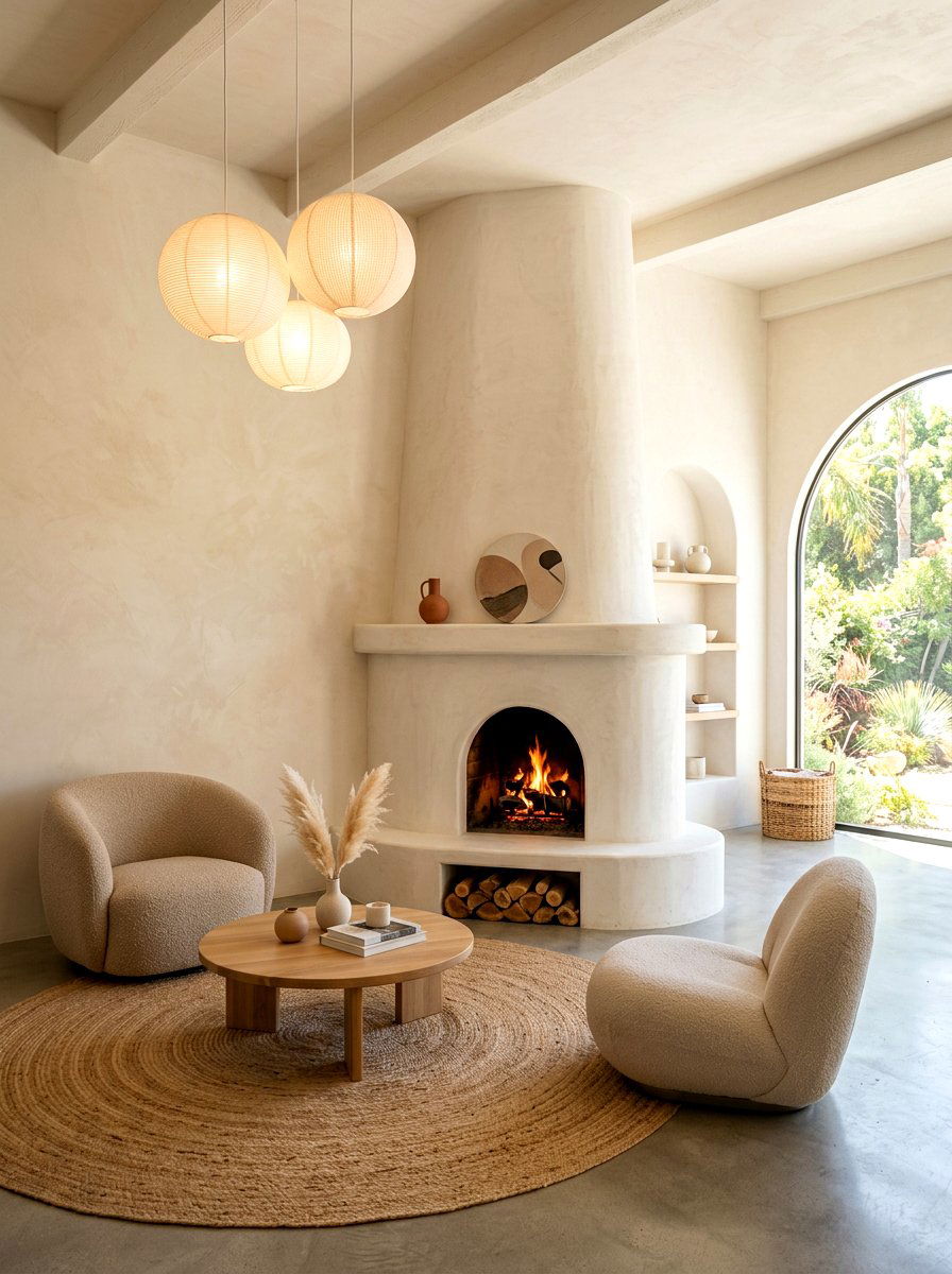 Soft Curve Plaster Fireplace - 30 plaster fireplace ideas