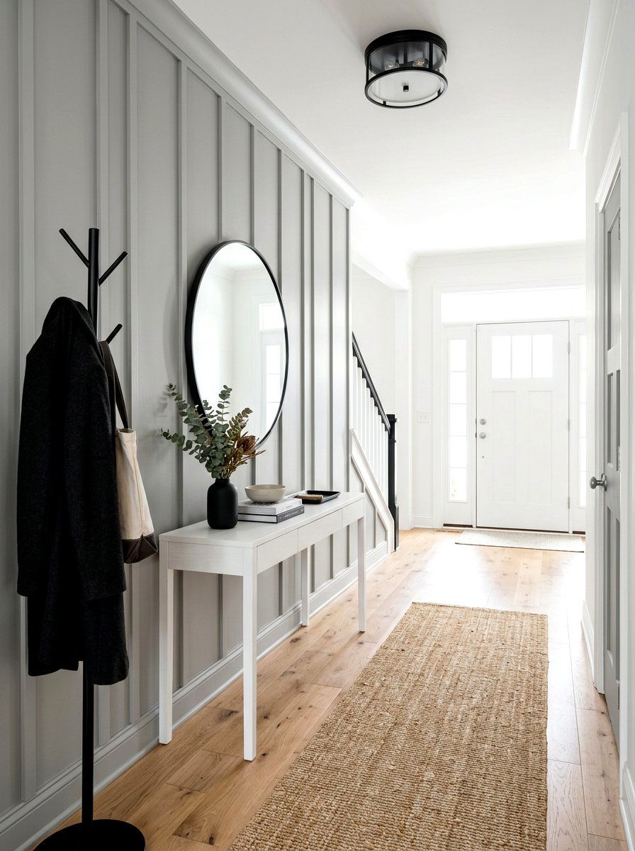 Soft Gray Board And Batten - 30 trim drenched foyer ideas