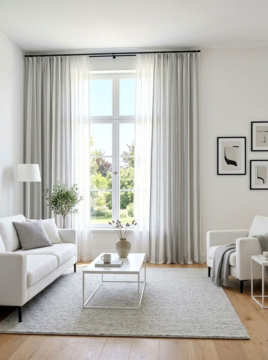Soft Gray Circus Stripe Curtains - 30 circus stripe living room ideas
