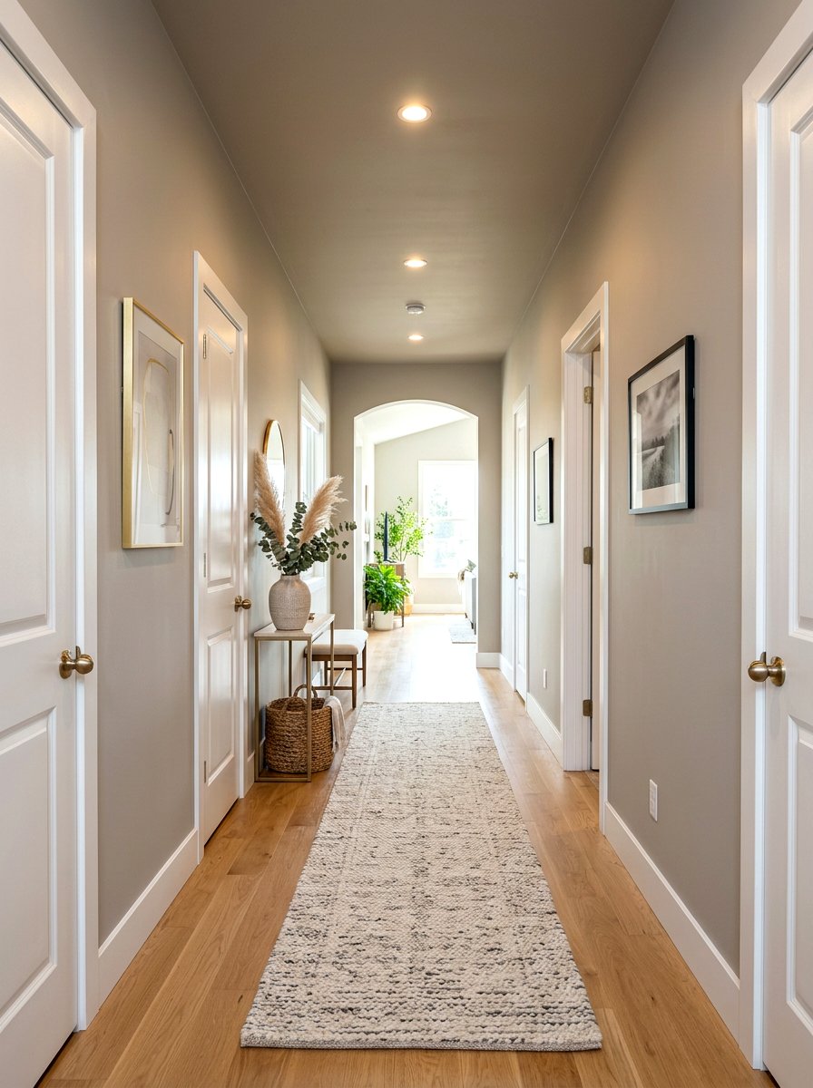 Soft Greige Hallway - 30 color drenched hallway ideas