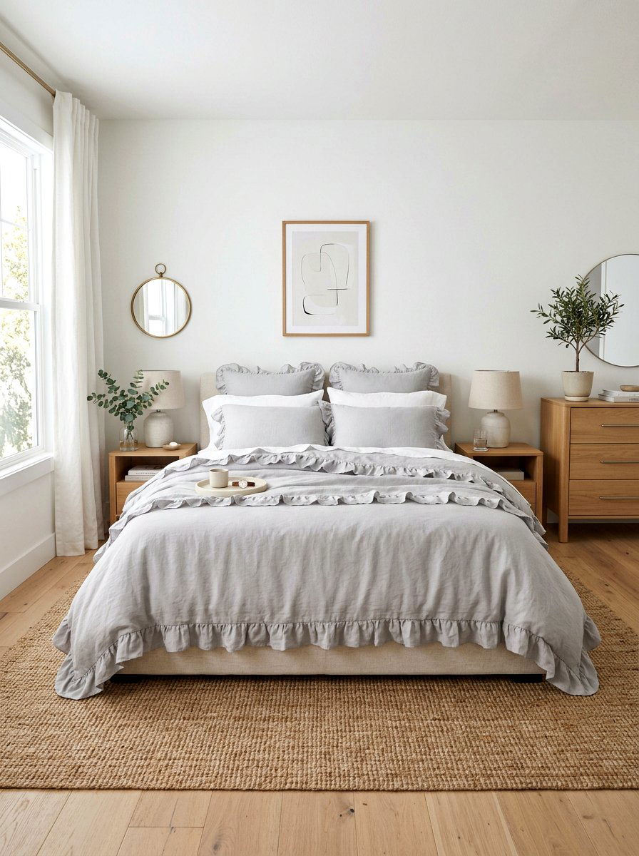 Soft Grey Ruffled Linen Bedding - 30 ruffled linen bedding ideas