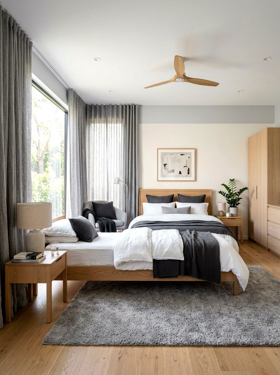 Soft Grey Textile - 30 Japandi bedroom ideas