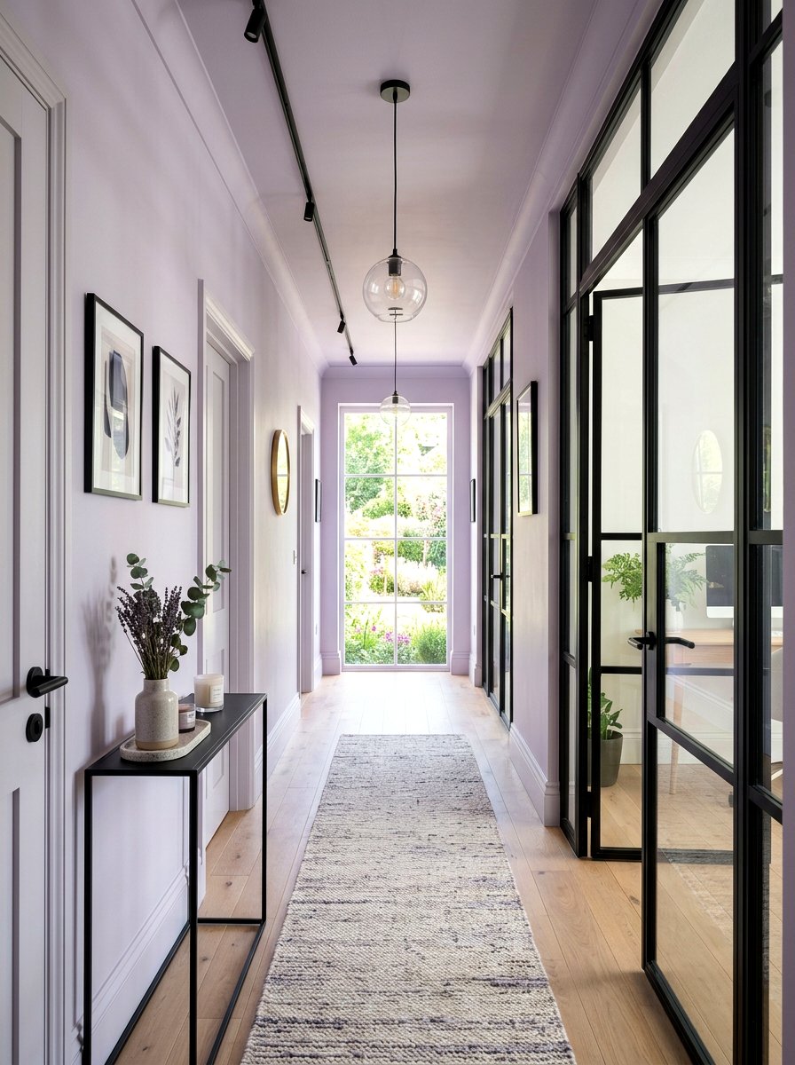 Soft Lavender Hallway - 30 color drenched hallway ideas