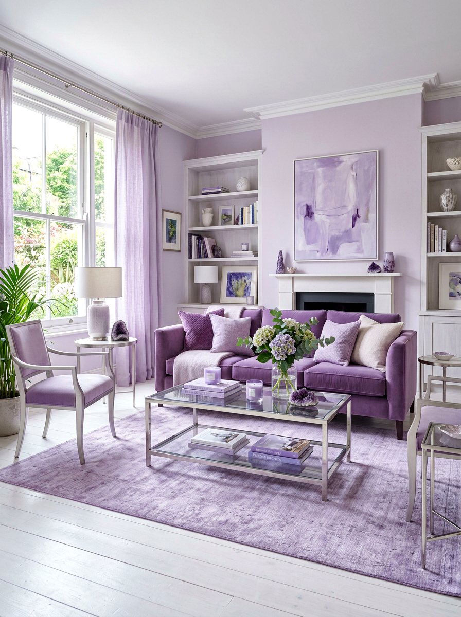 Soft Lavender Living Room - 30 tonal living room ideas