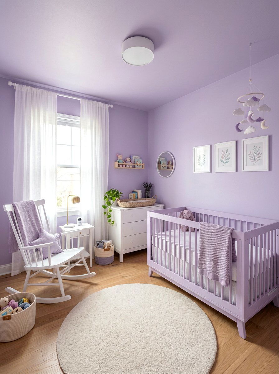 Soft Lavender Small Nursery - 30 color drenched small room ideas