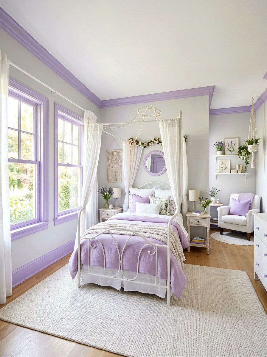 Soft Lavender Trim Bedroom - 30 painted trim bedroom ideas