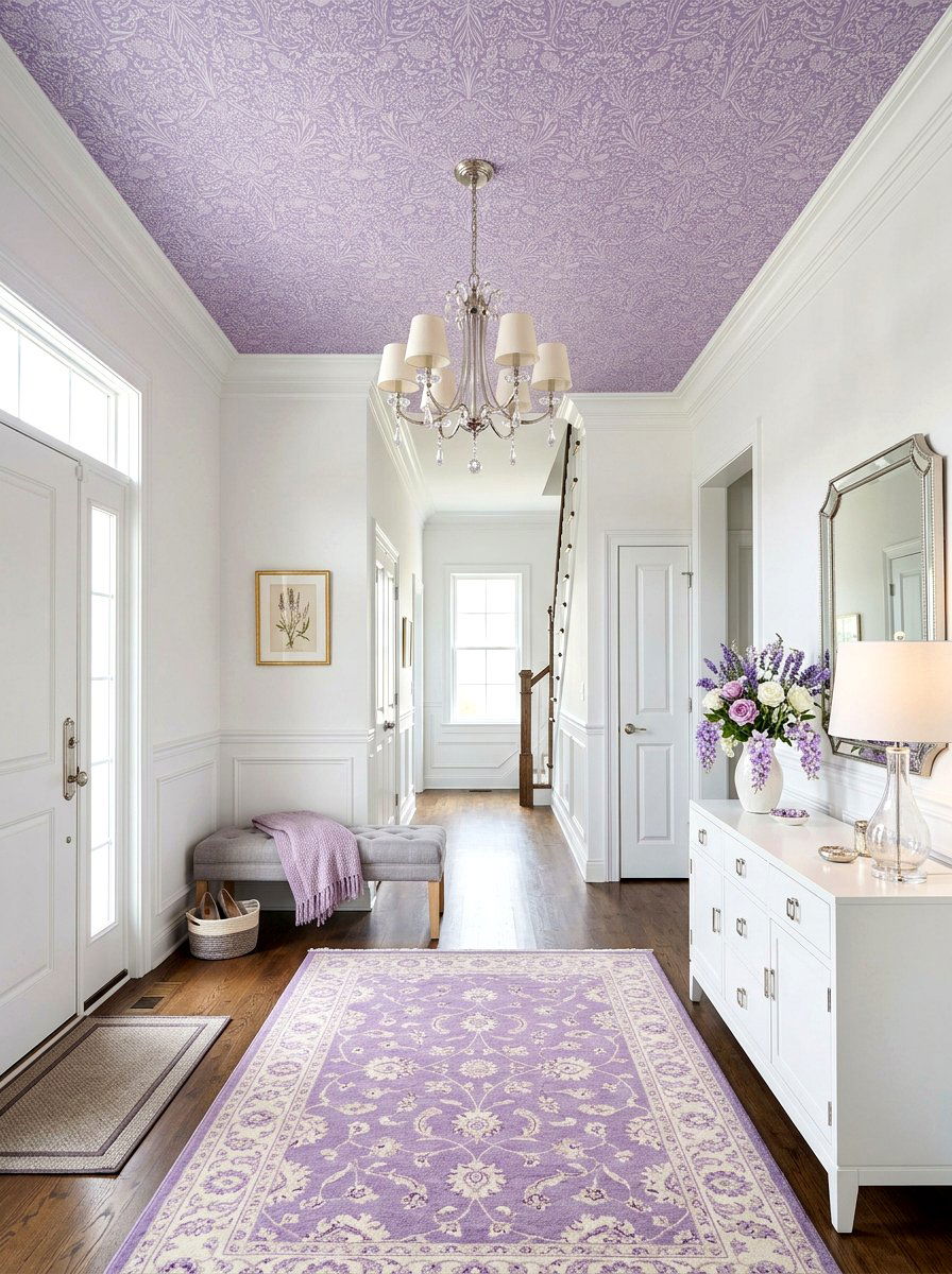 Soft Lavender Wallpaper Entryway - 30 wallpapered foyer ceiling ideas
