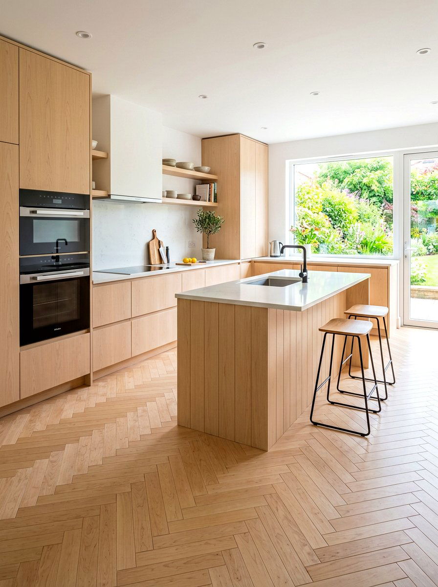 Soft Maple Parquet Design - 30 parquet kitchen floor ideas