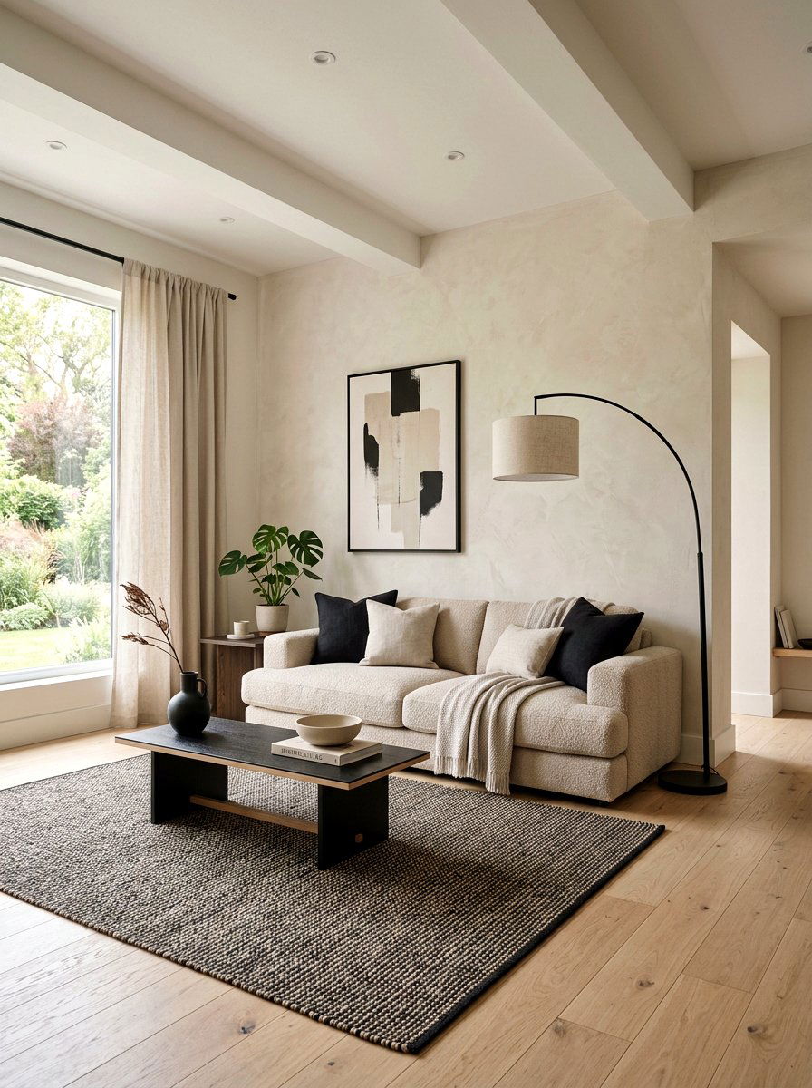 Soft Minimalist Black And Beige Living Room - 30 black and beige living room ideas