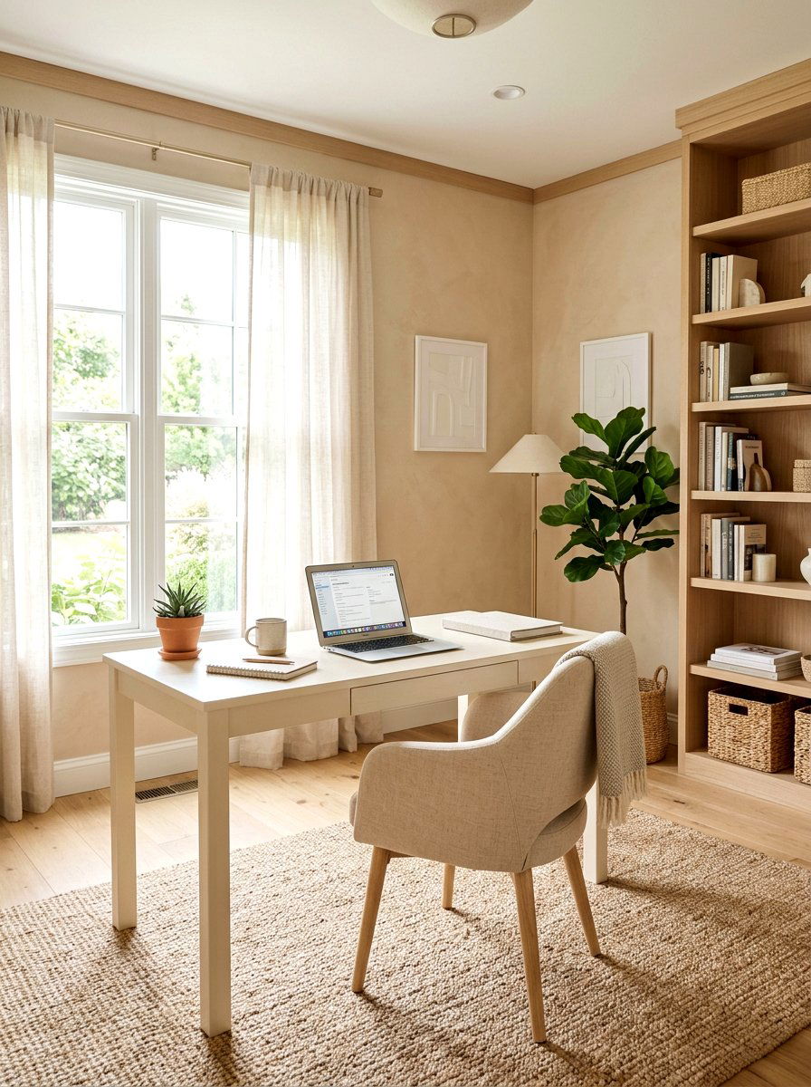 Soft Neutral Office - 30 cozy office ideas