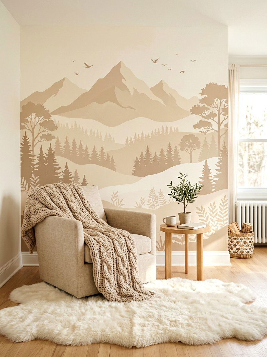 Soft Neutral Woodland Mural - 30 woodland wall mural nursery ideas
