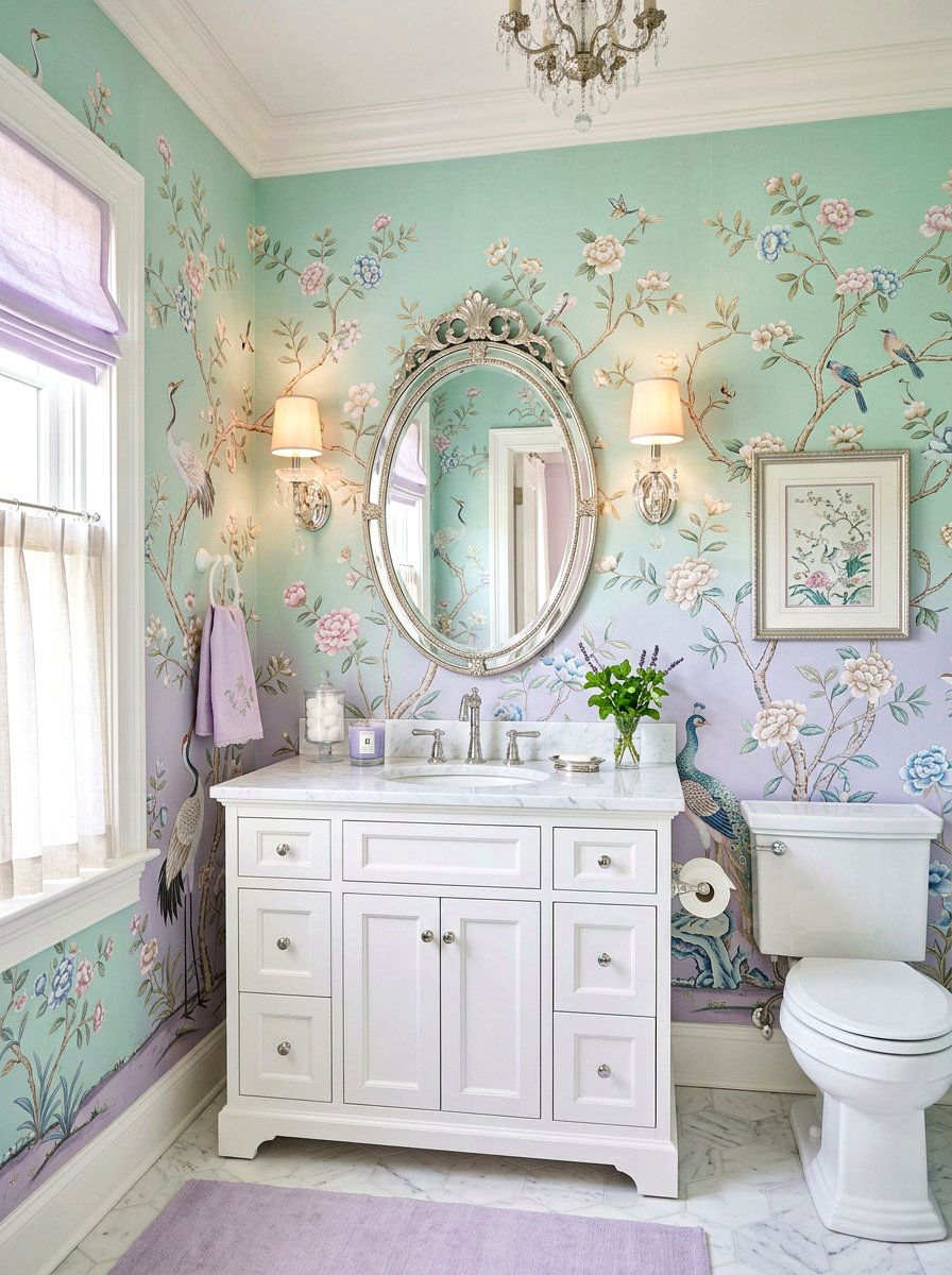 Soft Pastel Chinoiserie Powder Room - 30 chinoiserie powder room ideas