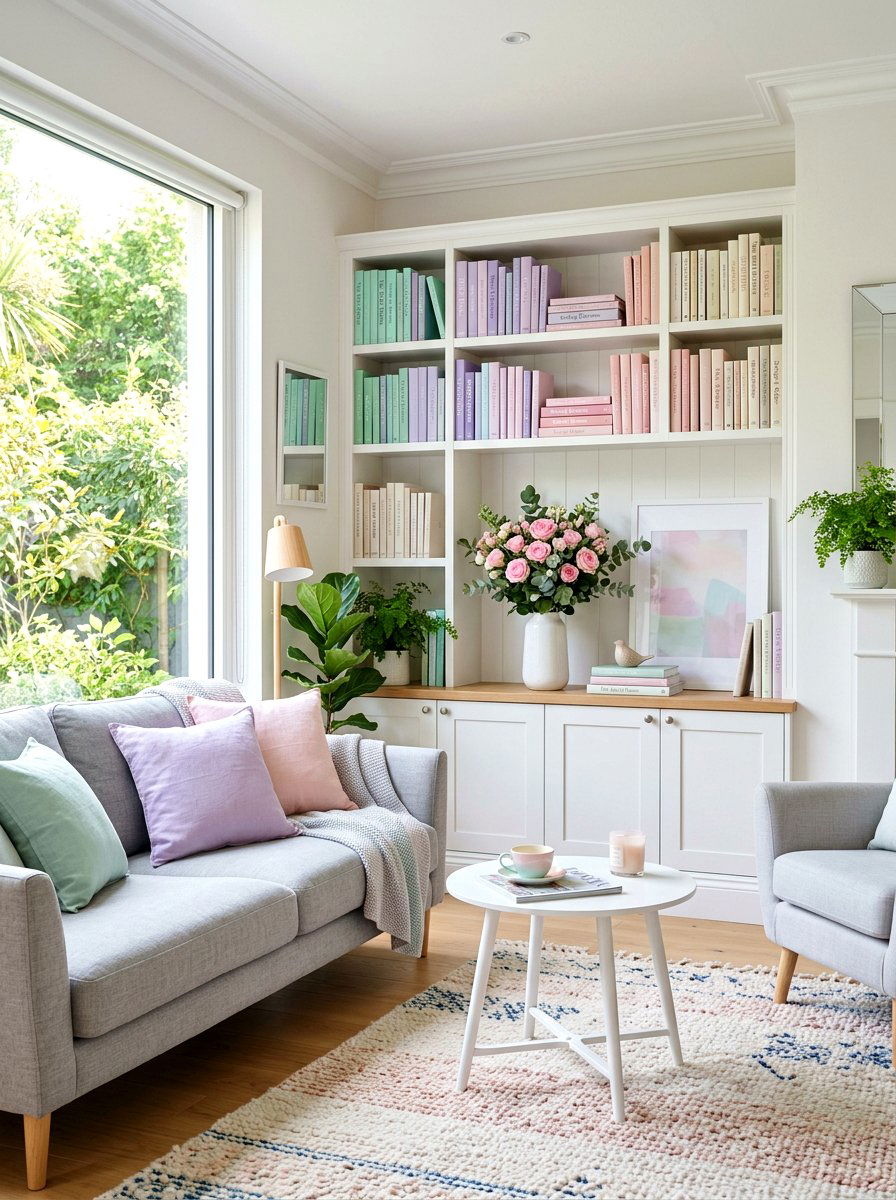 Soft Pastel Living Room Books - 30 coffee table book styling ideas