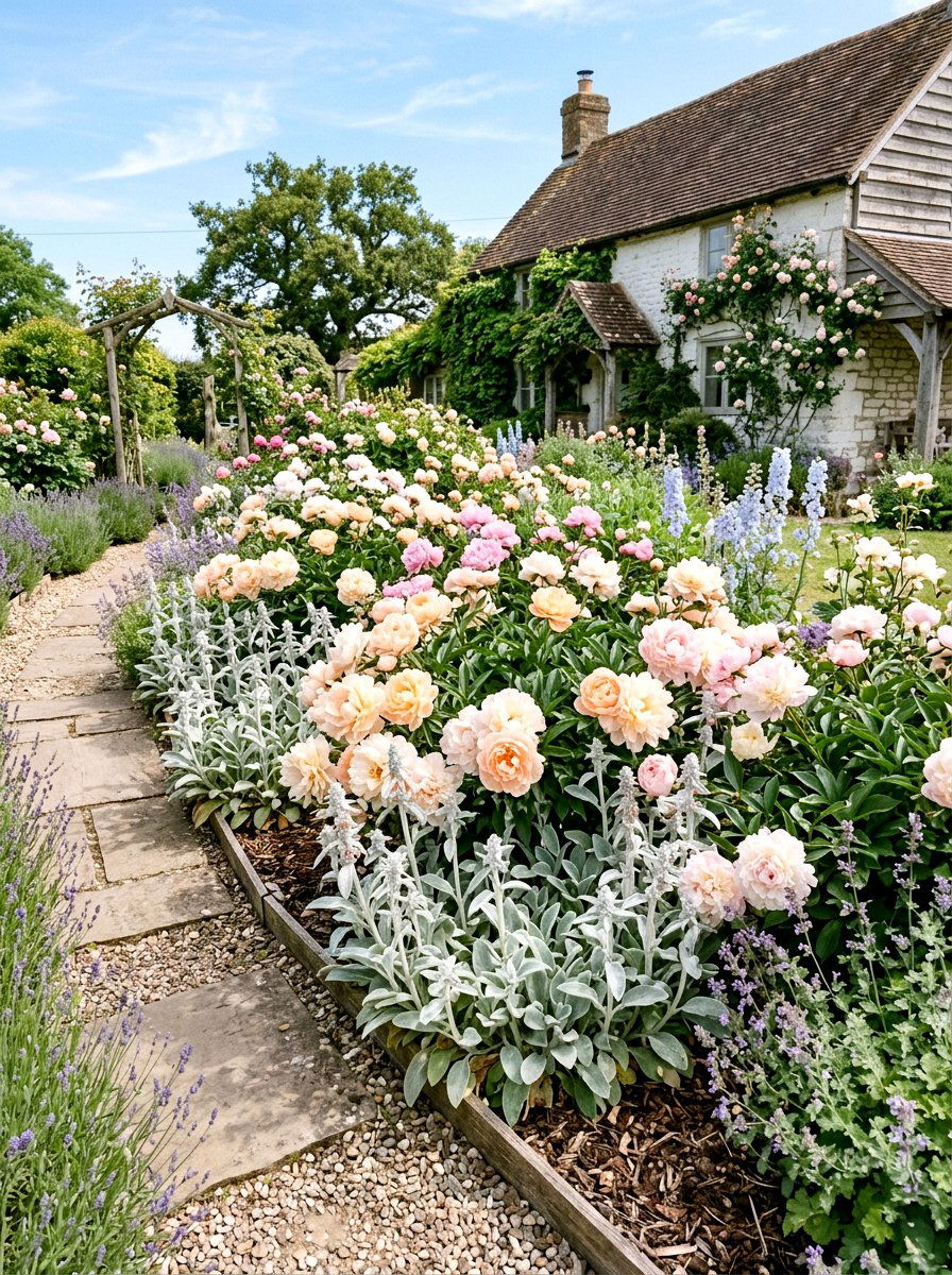 Soft Pastel Peony Bed - 30 peony garden bed ideas