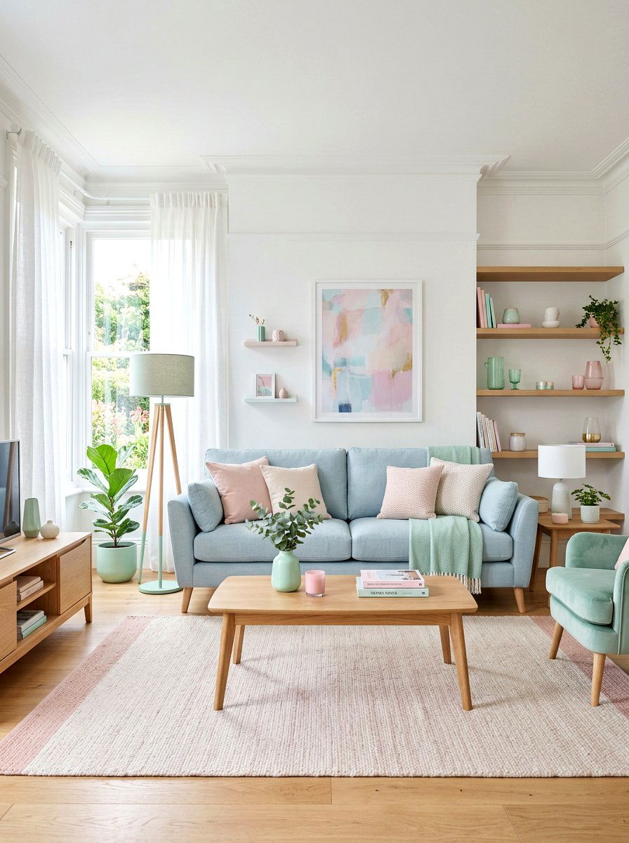 Soft Pastel Theme - 30 first apartment living room ideas