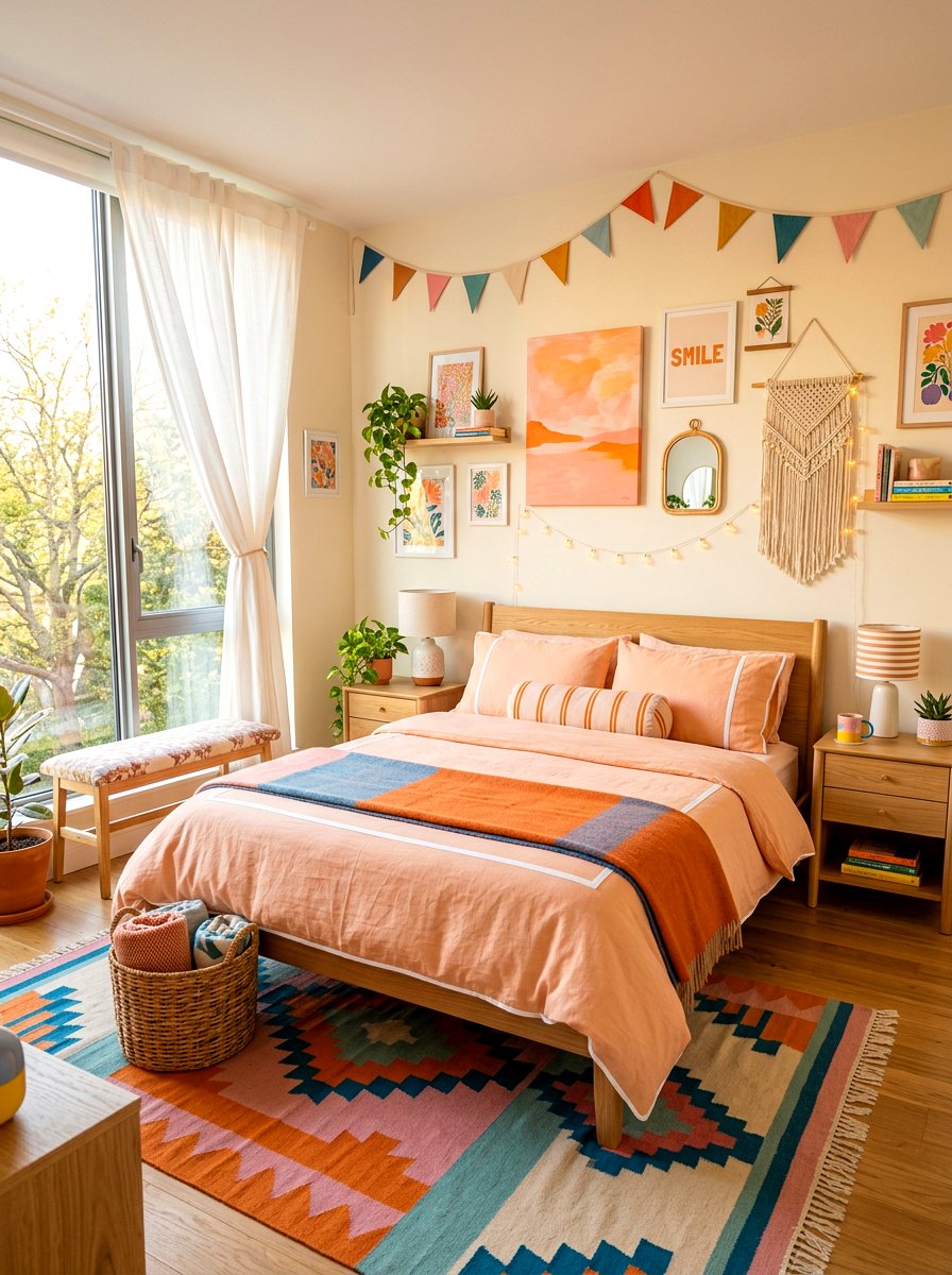 Soft Peach Bedding With White Piping - 30 piped bedding bedroom ideas
