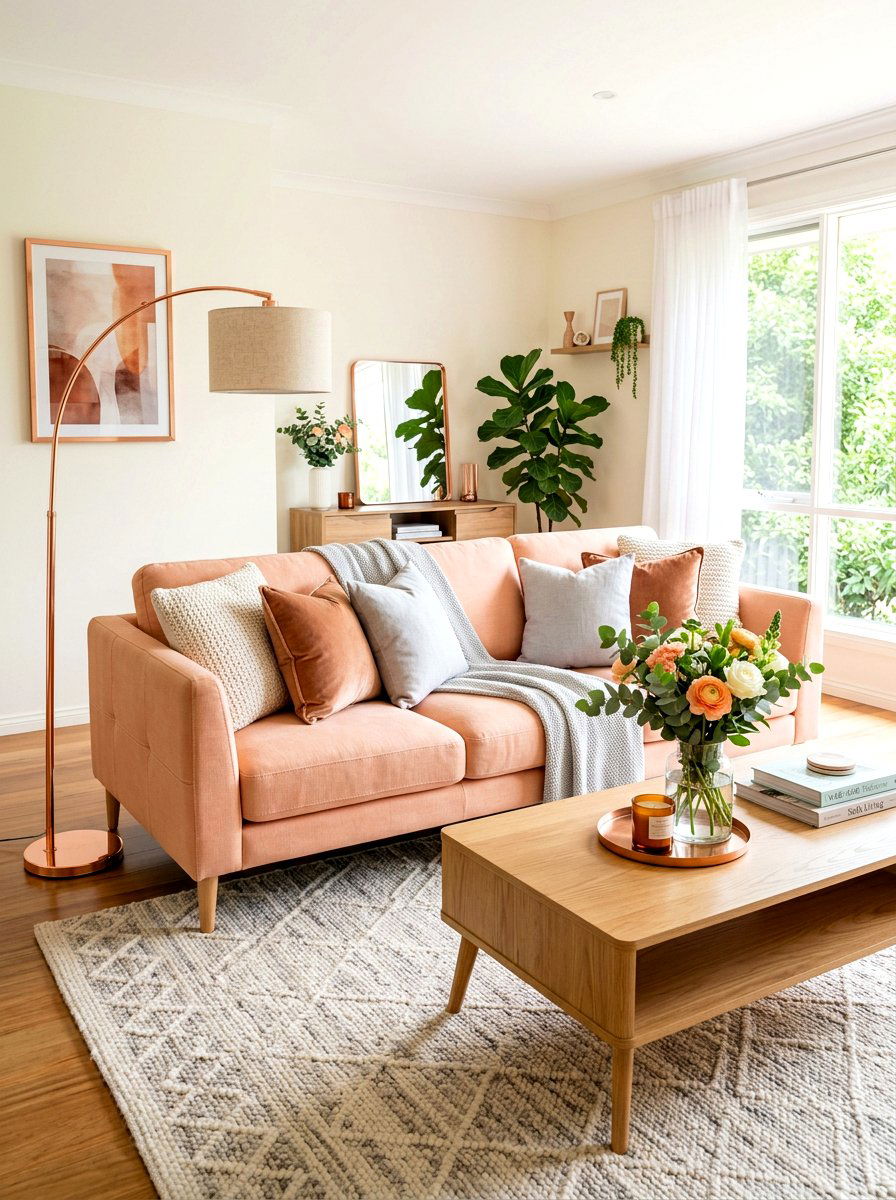 Soft Peach Fabric Sofa - 30 sofa styling ideas
