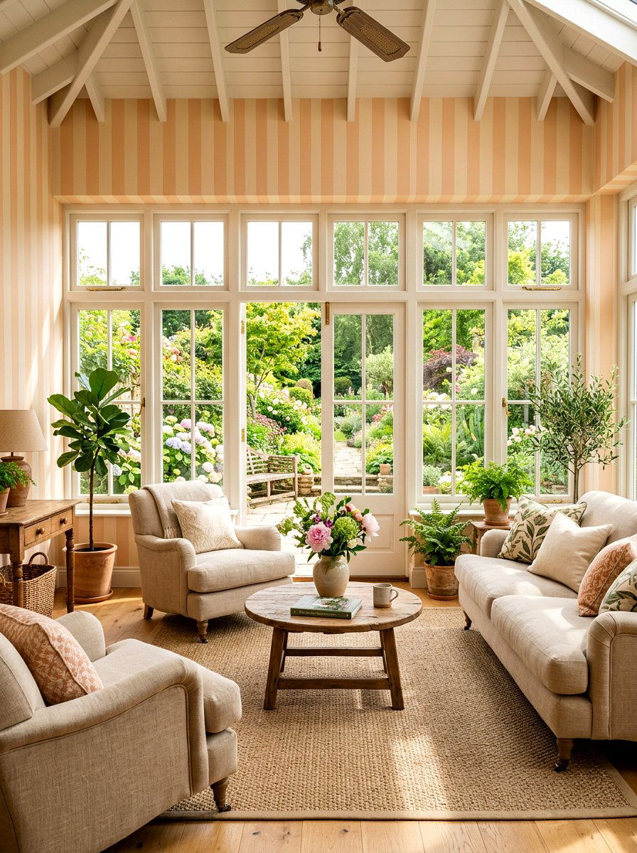 Soft Peach Sunroom - 30 striped wall ideas