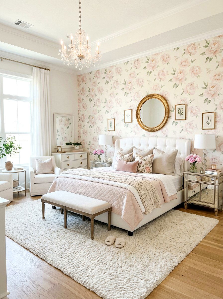 Soft Peony Wallpaper - 30 romantic floral bedroom ideas
