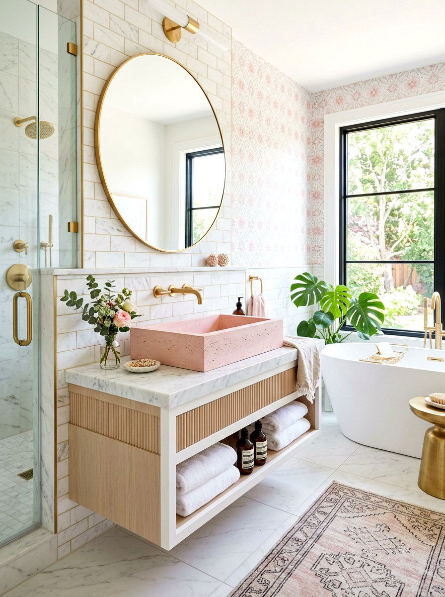 Soft Pink Concrete Sink - 30 concrete sink bathroom ideas