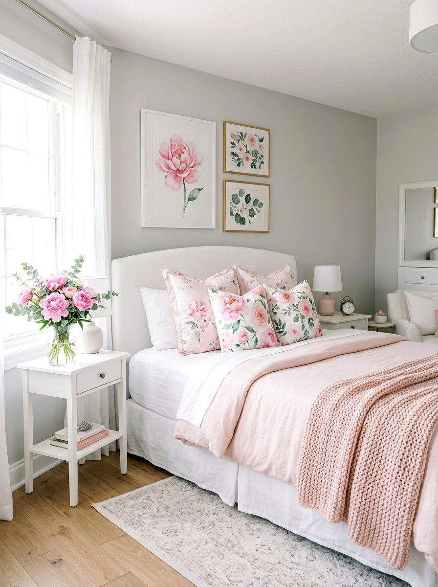 Soft Pink Floral Decor - 30 grandmother bedroom ideas