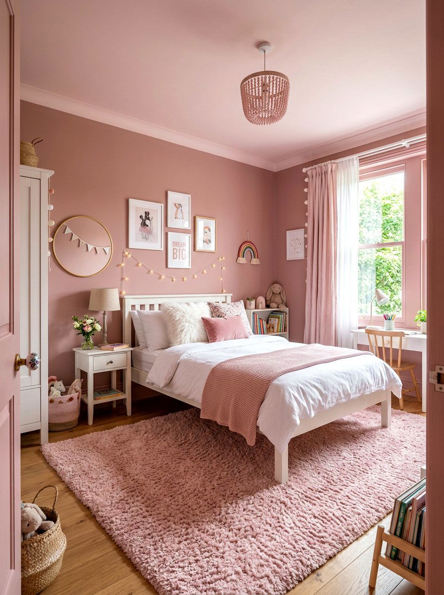 Soft Pink Girls Bedroom - 30 color drenched kids room ideas