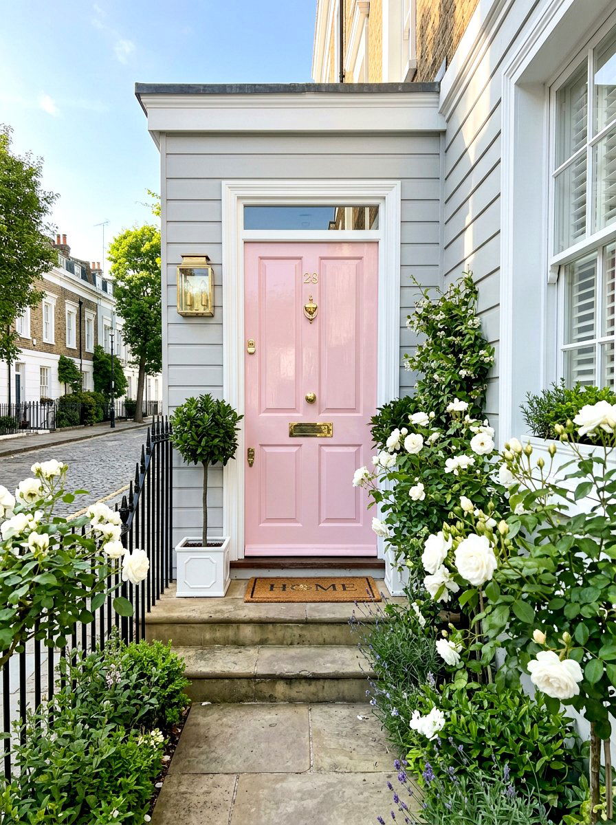 Soft Pink Glossy Entryway - 30 lacquered front door ideas