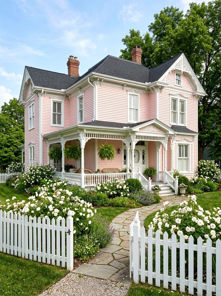 Soft Pink House White Trim - 30 house trim color ideas