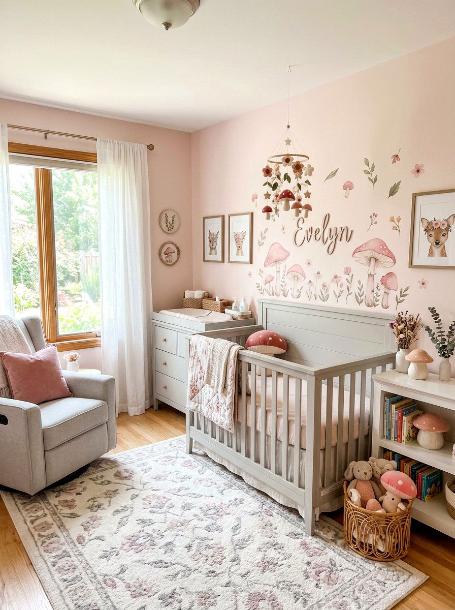Soft Pink Mushroom Nursery - 30 mushroom nursery ideas