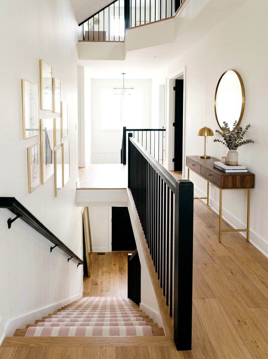 Soft Pink Striped Stair Runner - 30 stair runner stripe ideas