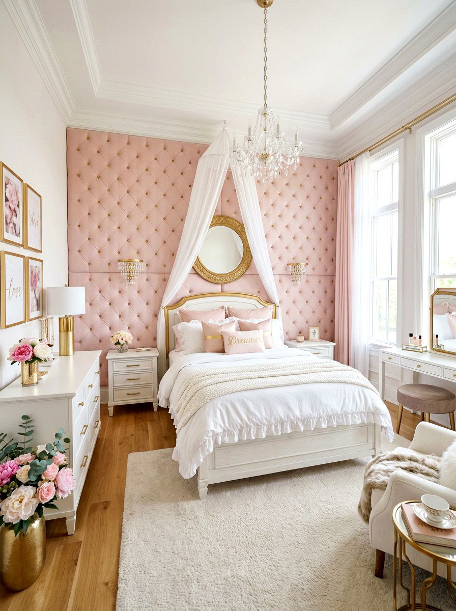 Soft Pink Tufted Bedroom - 30 upholstered wall bedroom ideas