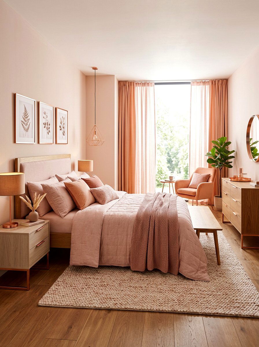 Soft Rose Quartz Bedding - 30 rose print bedroom ideas