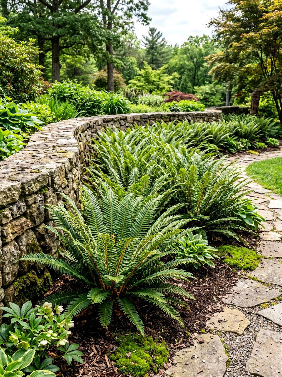 Soft Shield Fern Garden - 30 woodland fern border ideas