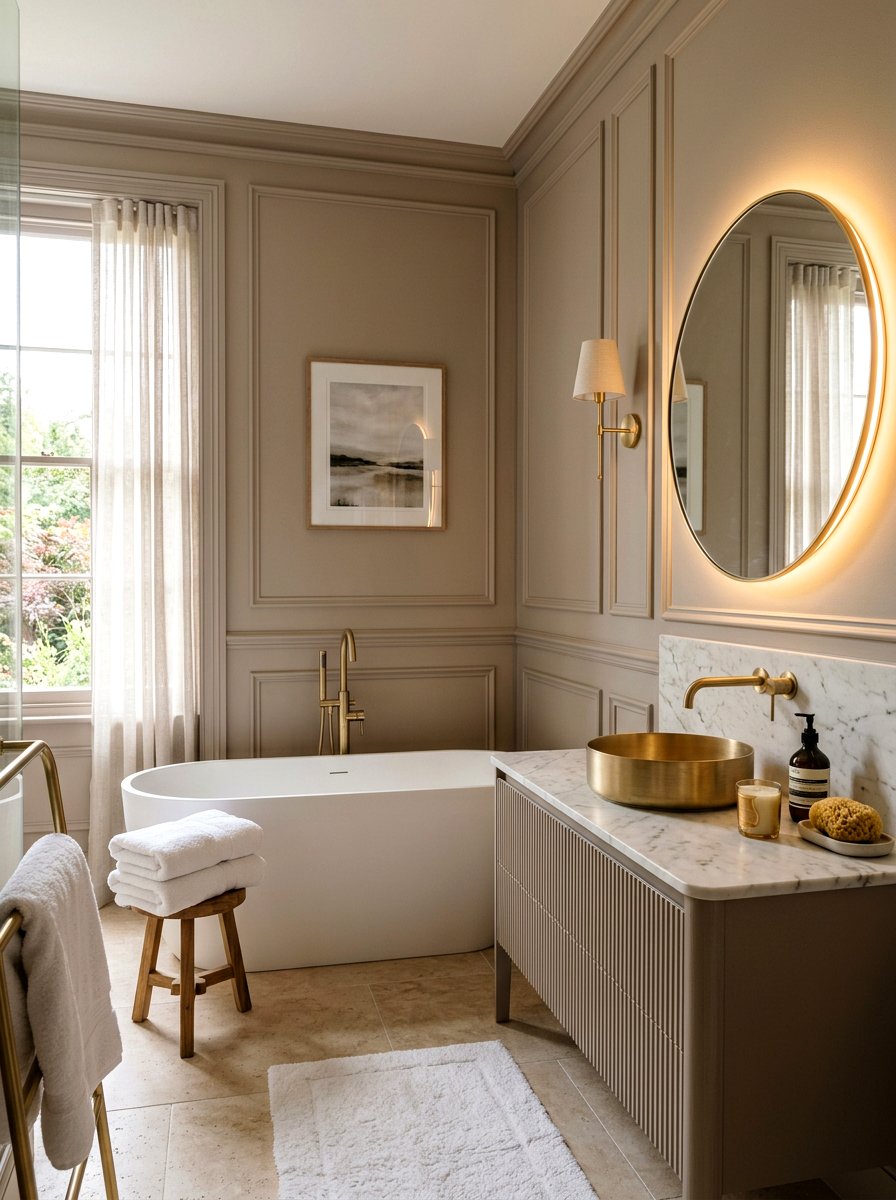 Soft Taupe Wall Molding Bathroom - 30 panel molding bathroom ideas