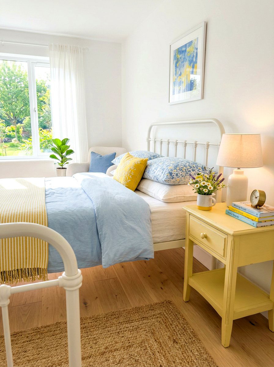 Soft Yellow Nightstand - 30 sunrise inspired bedroom ideas