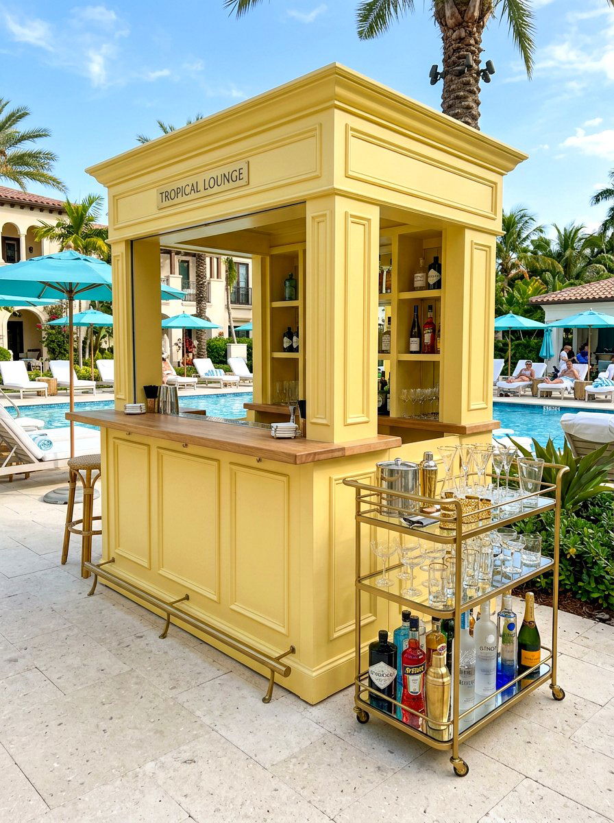 Soft Yellow Outdoor Bar - 30 butter yellow patio decor ideas