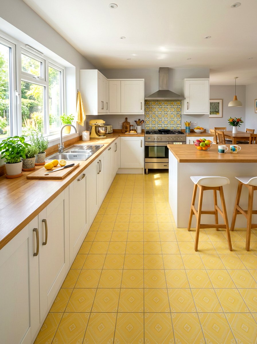 Soft Yellow Tiled Floor - 30 muted yellow kitchen ideas