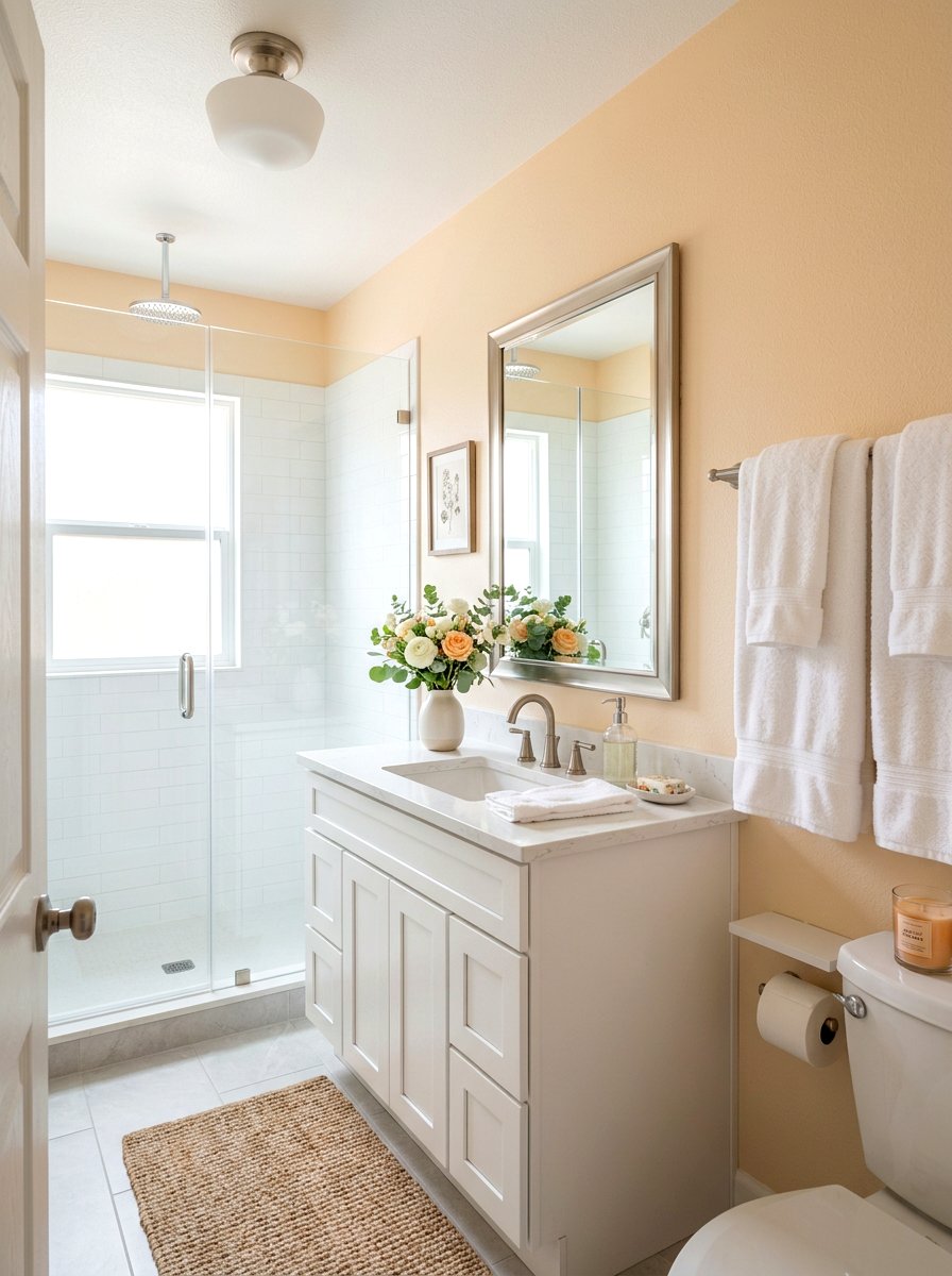 Soft apricot guest bathroom - 30 apricot bathroom ideas