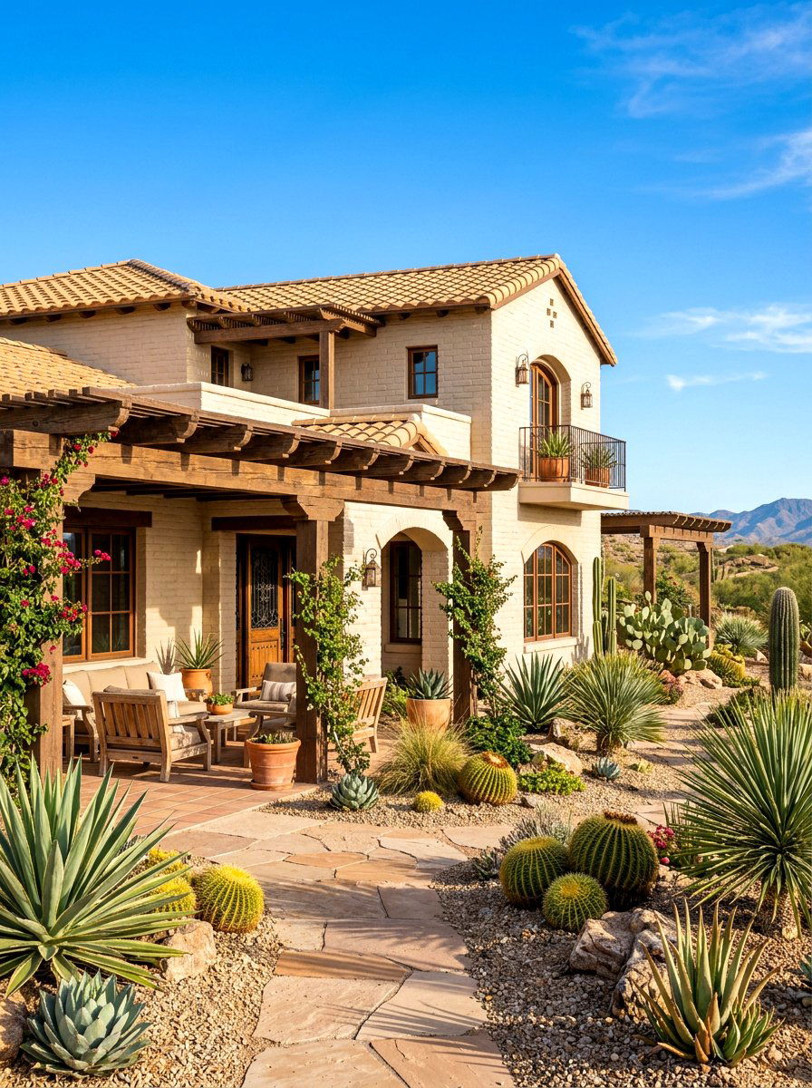 Soft beige brick house - 30 painted brick house ideas
