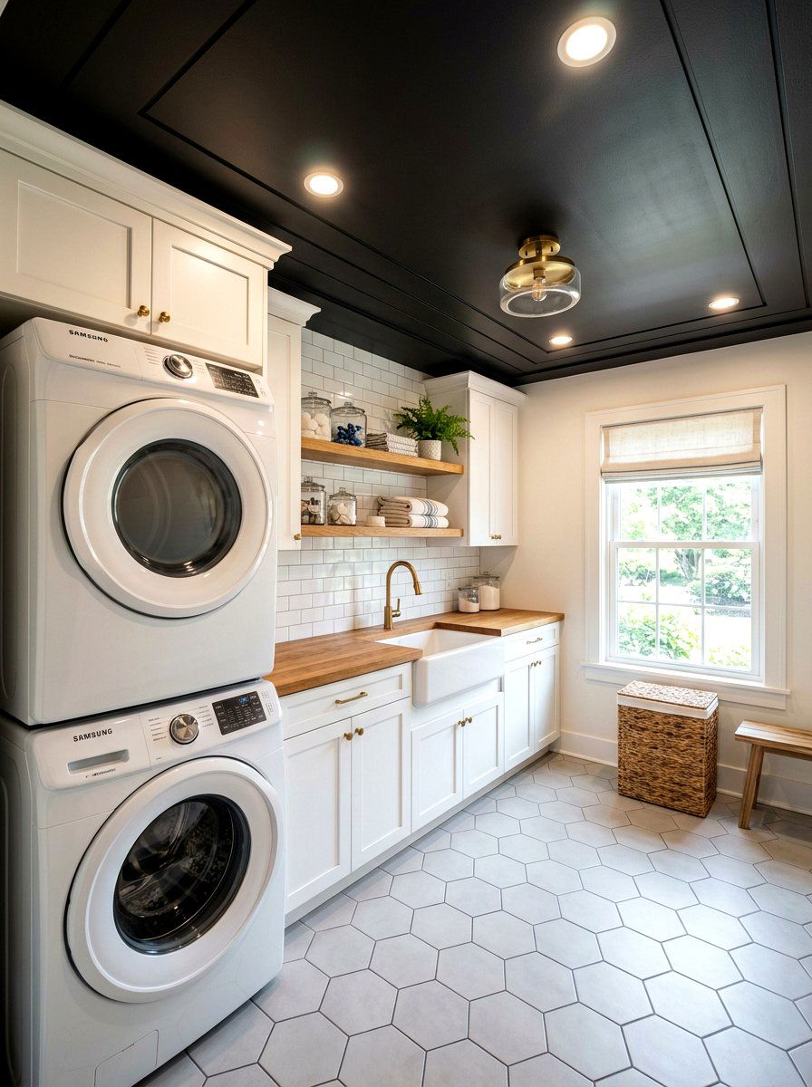 Soft black laundry room ceiling - 30 moody ceiling paint ideas