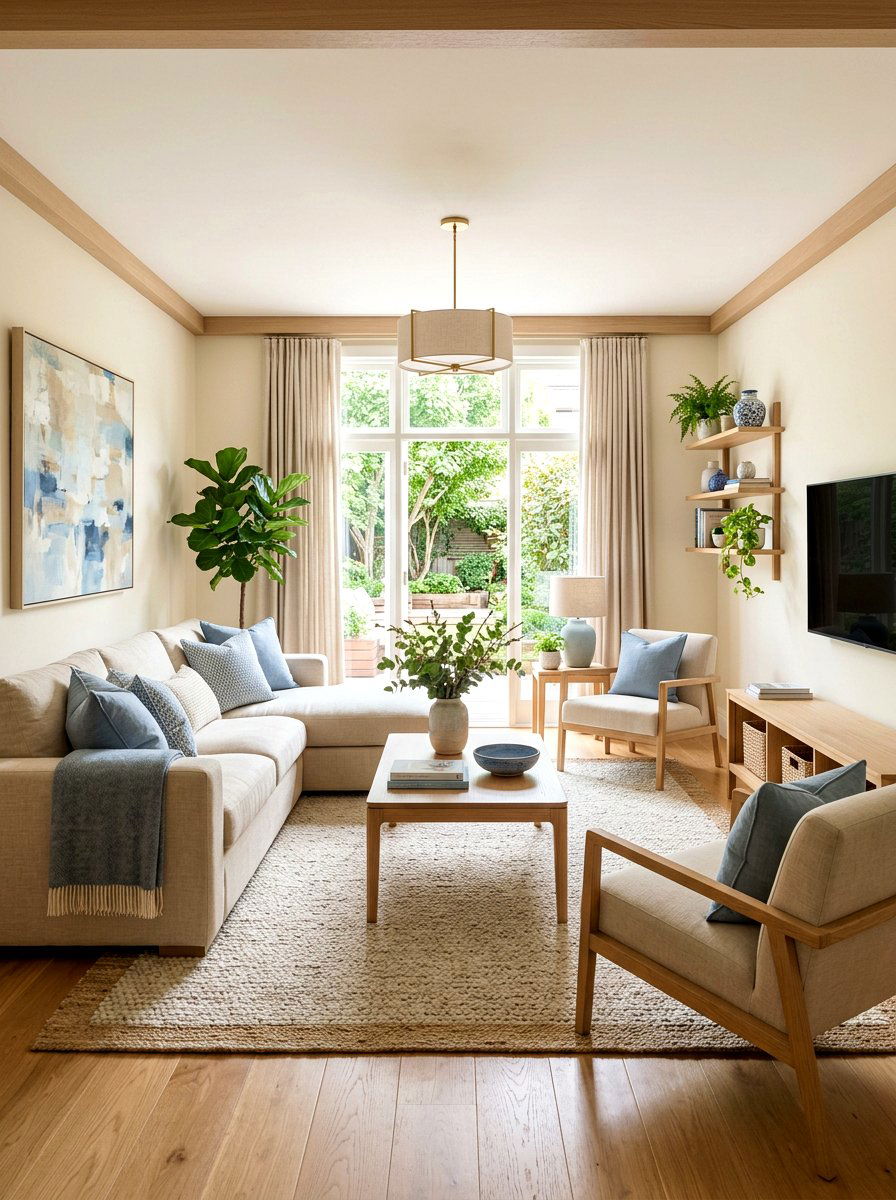Soft blue and beige living room - 30 soft blue living room ideas