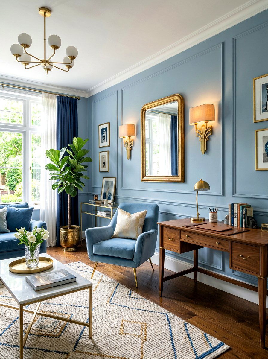 Soft blue and brass living room - 30 soft blue living room ideas