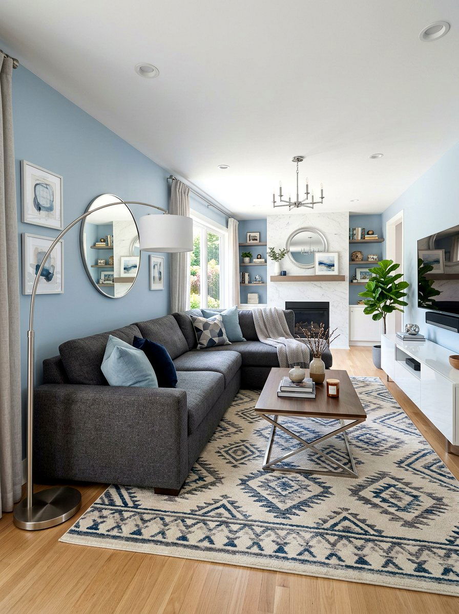 Soft blue and grey living room - 30 soft blue living room ideas