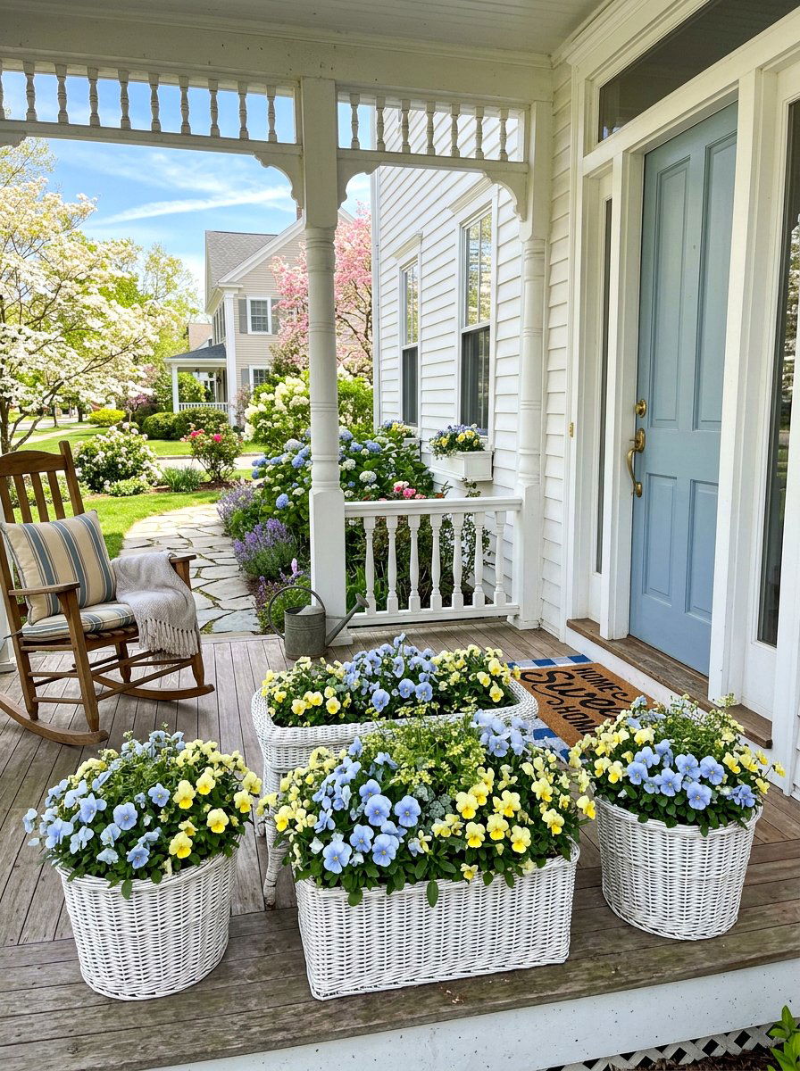 Soft blue and pale yellow container garden - 30 container garden color ideas