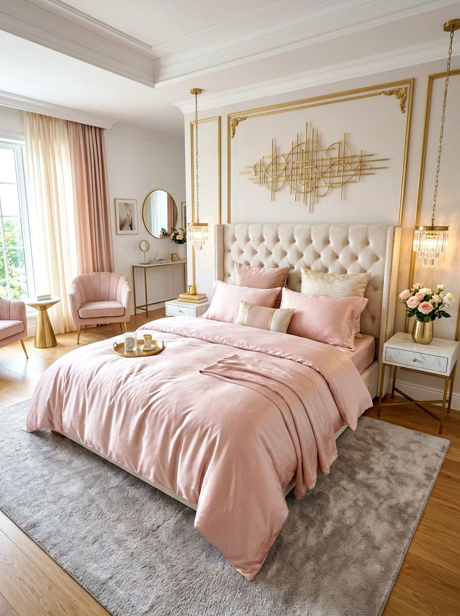 Soft blush silk - 30 designer bedding bedroom ideas