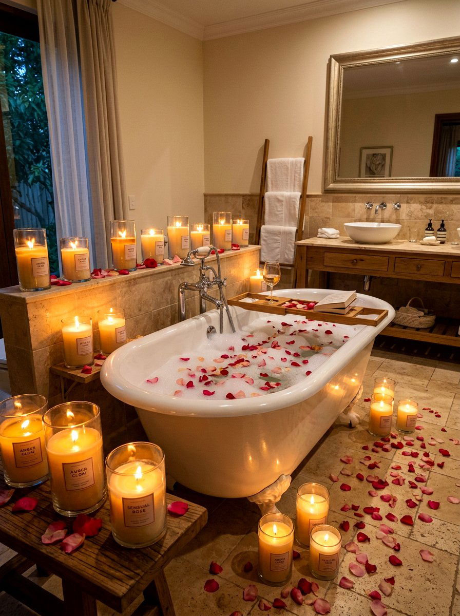 Soft glow bathroom candles - 30 coquette bathroom ideas