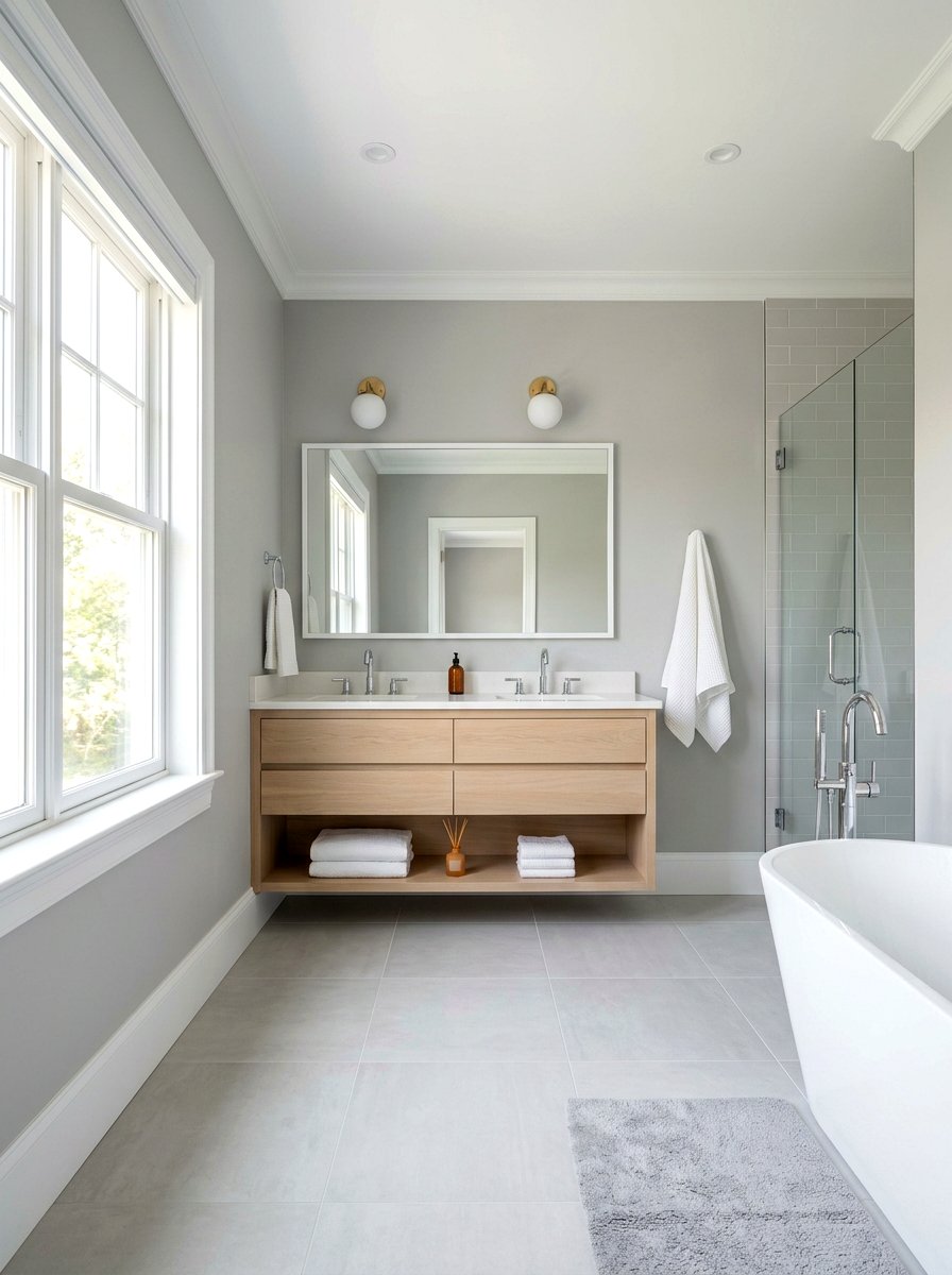 Soft gray bathroom walls - 30 coastal grandmother bathroom ideas