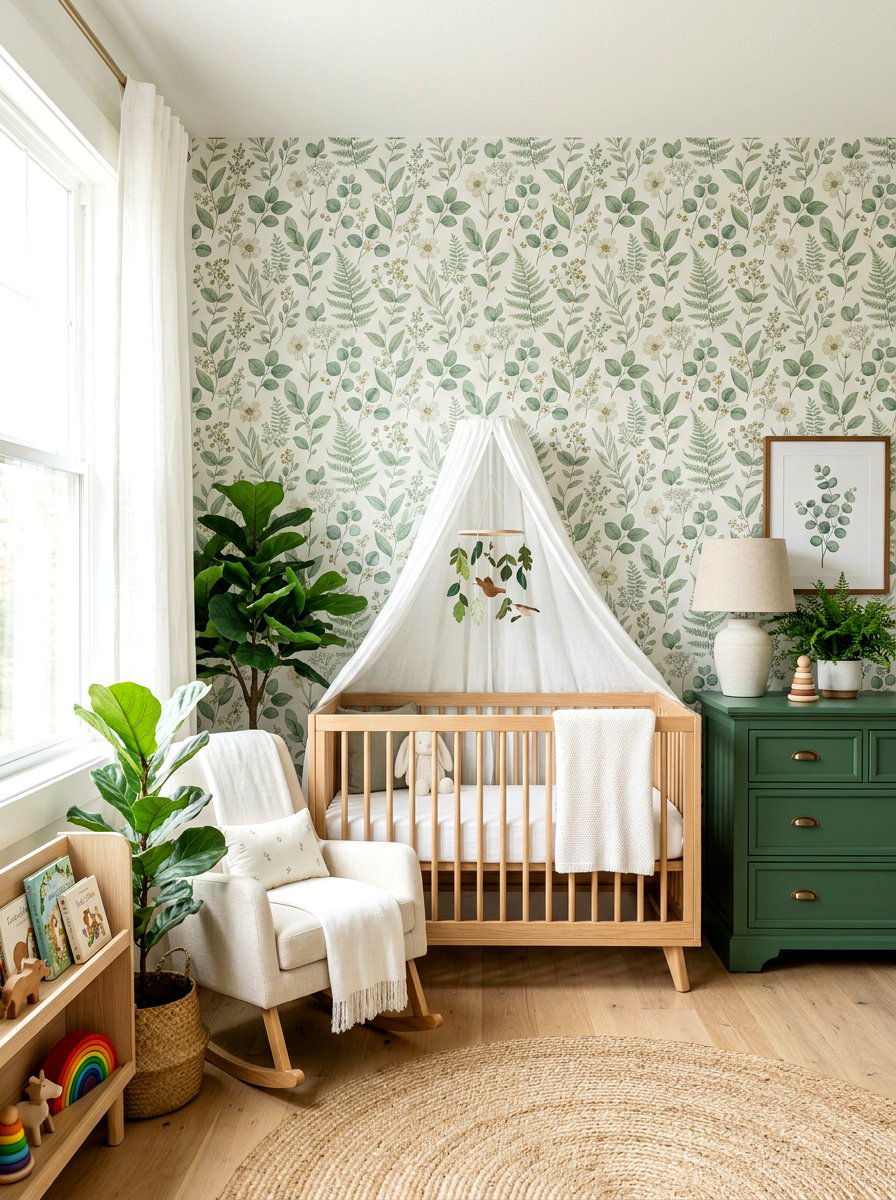 Soft green floral nursery wallpaper - 30 floral nursery wallpaper ideas